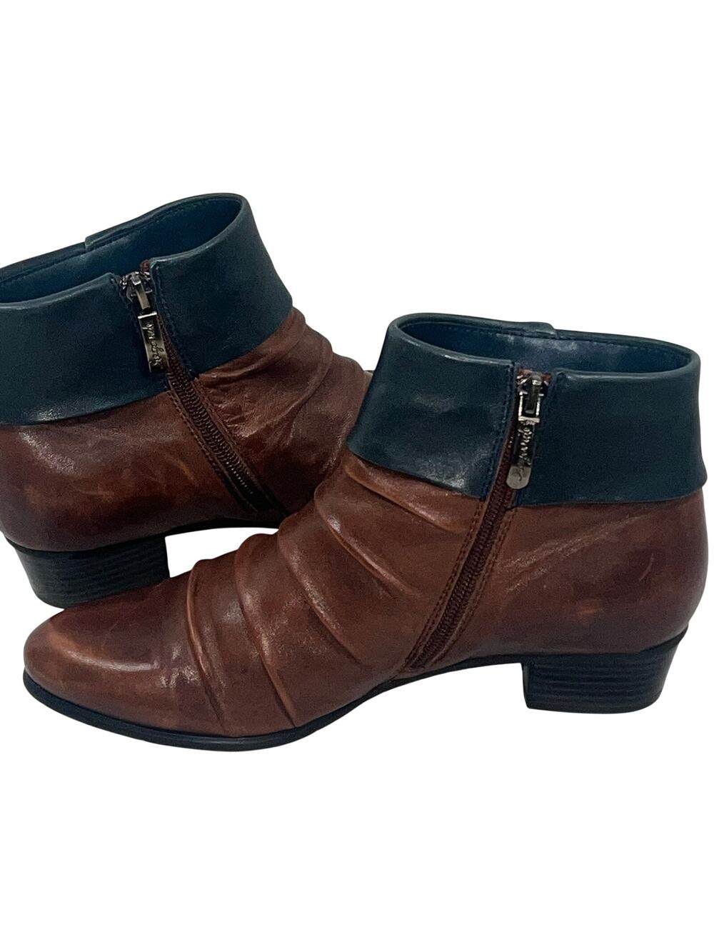 Regarde Le Ciel Stefany 130 Women's Leather Ankle Boots Side Zip Cognac/Navy 6.5
